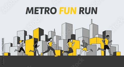 Urban Run: A Vibrant Depiction of Fitness and Community Fun in the City