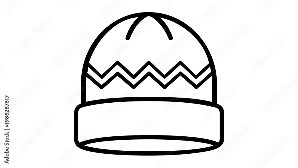 Fototapeta premium Minimalist Beanie Hat Line Icon Vector Illustration; Scalable Flat Design of Winter Headwear with Zigzag Pattern for Fashion, Cold Weather Apparel, and Seasonal Clothing Graphics; AI-generated.