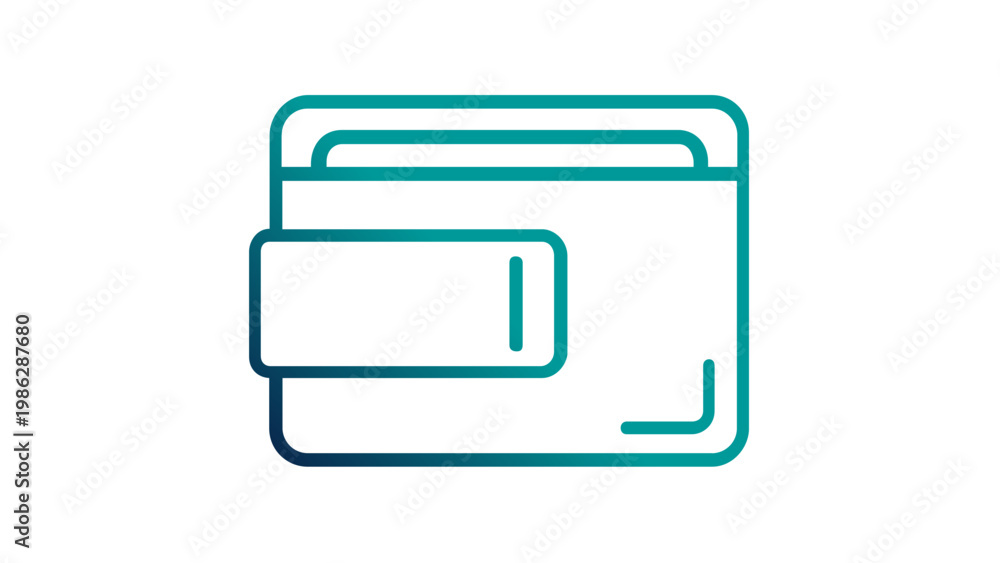 Obraz premium Minimalist teal and blue gradient wallet line icon illustration. Sleek vector graphic of a pocketbook or purse for finance, money, and fashion accessory concepts, isolated on white background.