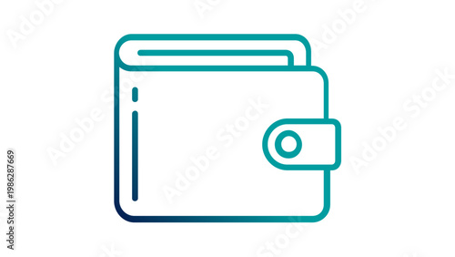 Minimalist blue gradient wallet vector icon illustration for finance, banking, and e-commerce applications. Scalable flat line art design of a leather billfold with a clasp for money storage.