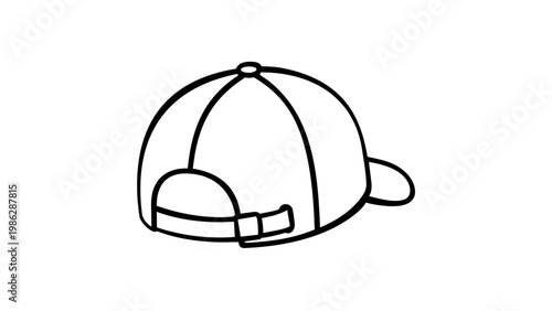 Minimalist baseball cap line icon vector illustration. Back view of a classic sports hat with adjustable strap. Simple black and white outline graphic for fashion, apparel, and casual headwear.