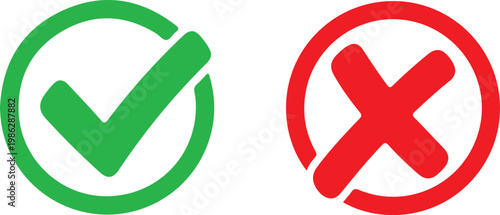 green checkmark and red cross icon set — yes no approve reject correct wrong symbol vector illustration for ui and checklist design