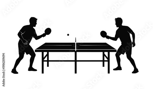 Two male athletes intensely focused during a table tennis match showcasing dynamic movement and competitive spirit a striking silhouette high quality professional detailed modern