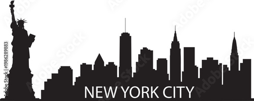 New York City skyline silhouette with the Statue of Liberty illustration with city view