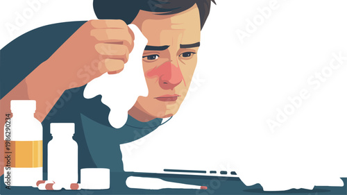 Man looking sick and red faced holding torn face showing distress while sick with work and client edits.