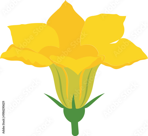 Yellow Flower with Green Stem and Leaves floral bright yellow