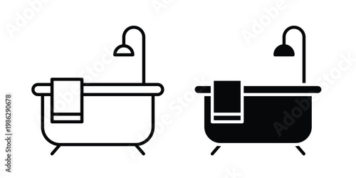 Bathtub icon symbol collection, Stroke and flat icons