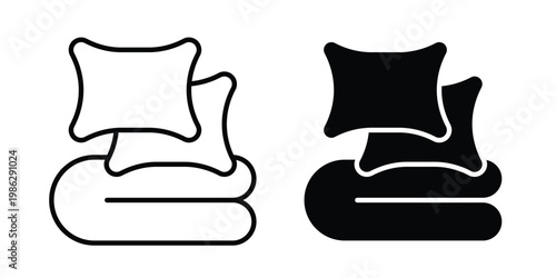 Bed linen icon symbol collection, Stroke and flat iconsaging design Vector illustrationsn with pillows icon symbol collection, Stroke and flat icons