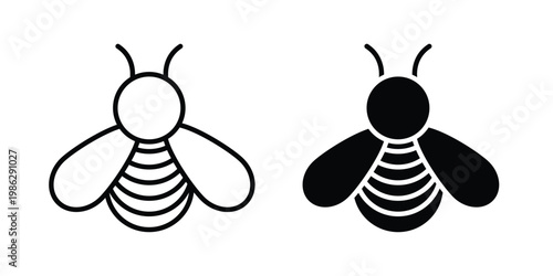 Bee icon symbol collection, Stroke and flat icons