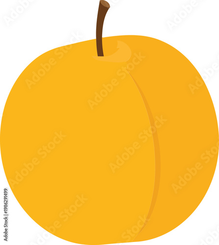 Yellow Peach with Brown Stem fruit flat white background