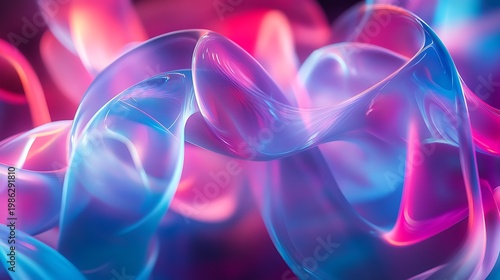 Futuristic neon abstract wave background with glowing pink blue light lines, vibrant digital energy flow, technology wallpaper for music gaming banner design