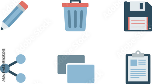 A set of computer icons for editing and managing digital files on transparent background