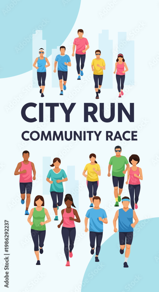 Obraz premium Vibrant City Run Community Event Depicting Diverse Individuals Participating in a Race