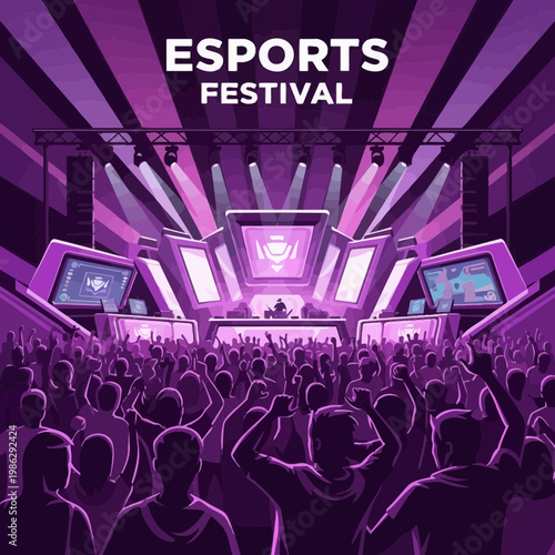 Vibrant Esports Festival Crowd Cheers On Stage Entertainment Spectacle
