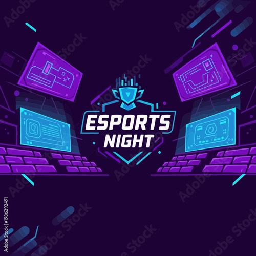 Vibrant Esports Night Design Showcasing Dynamic Gaming Elements and Digital Entertainment