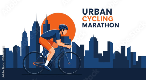 Vibrant Cycling Illustration Depicting Urban Race In The City's Metropolis Silhouette