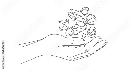 hand holding various gemstones and crystals.