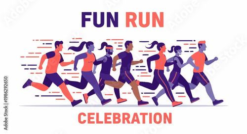 Vibrant Fun Run Celebration Depicting Group Of Runners In Energetic And Joyful Motion