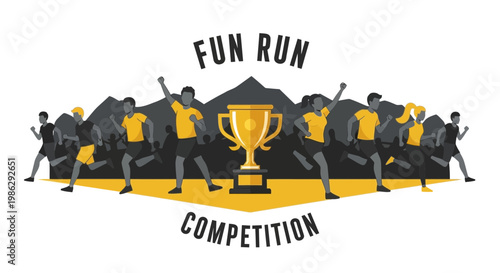 Vibrant Fun Run Competition With Trophy And Energetic Runners