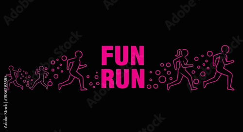 Vibrant Fun Run Iconography with Energetic People Silhouettes on a Dark Backdrop