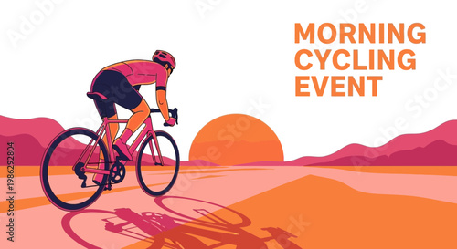 Vibrant Cyclist Silhouetted Amidst Morning Sunrise, Ready For a Challenging Ride