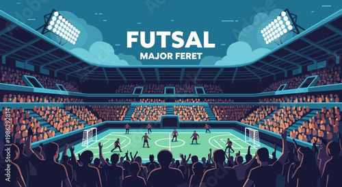 Vibrant Futsal Arena Illustration Showing Players In Action With Cheering Fans