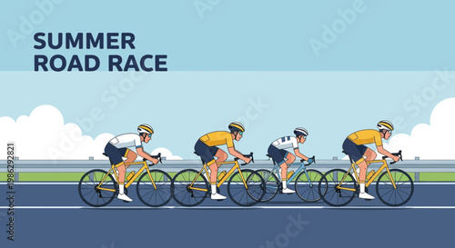 Vibrant Cyclists Competing During Summer Road Race Depicting Speed and Athleticism