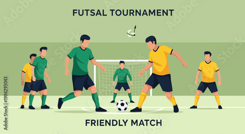 Vibrant Futsal Tournament Illustration Showcasing Dynamic Team Play in a Friendly Match
