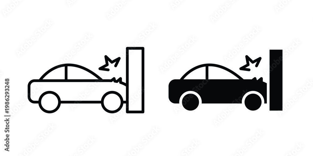 Fototapeta premium Car crash icon symbol collection, Stroke and flat icons