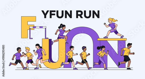 Vibrant Illustrated Sports Event Featuring Runners And Hurdle Obstacle Training