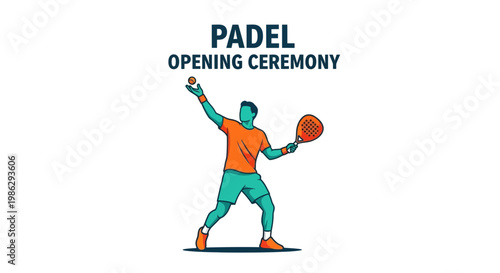 Vibrant Illustration of Padel Player Serving During Opening Ceremony in Modern Style