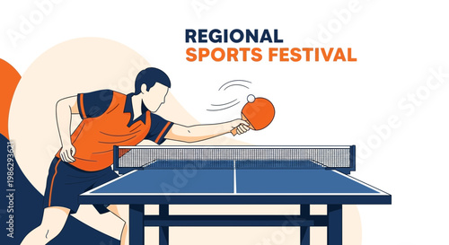 Vibrant Illustration of Table Tennis Action at a Regional Sports Festival Event