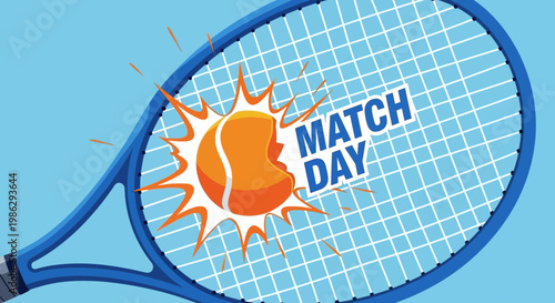 Vibrant Illustration of Tennis Match Day, Racket and Tennis Ball in Play