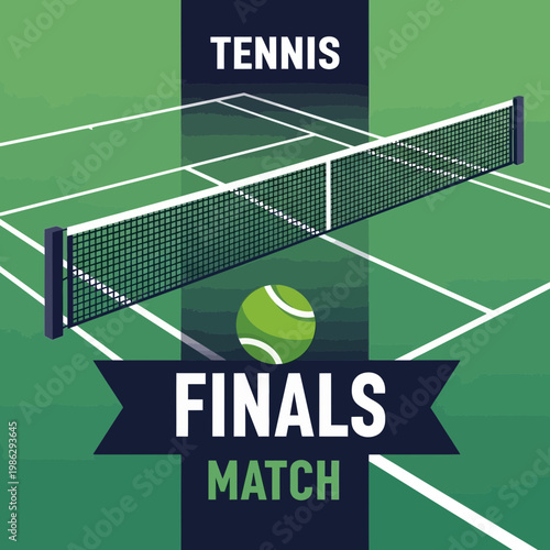 Vibrant Illustration of Tennis Finals Match on a Green Court with Net and Ball