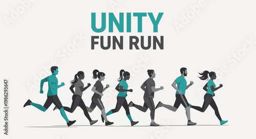 Vibrant Illustrated Unity Fun Run Featuring Diverse Individuals in Motion for Event Promotion