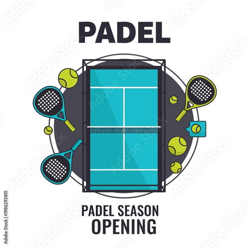 Vibrant Padel Court Illustration for Season Opening Advertising, Sports Theme, Fun Design
