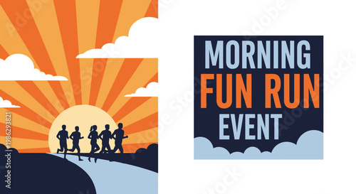 Vibrant Morning Fun Run Event Featuring Silhouettes Running Into The Sunrise
