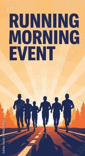 Vibrant Morning Race Event Silhouette Running Towards Sunrise