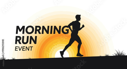 Vibrant Morning Run Event Silhouette Against A Warm Sunburst Horizon