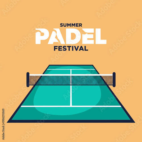 Vibrant Illustration Depicting a Summer Padel Festival, Showcasing Sporting Activity and Recreation