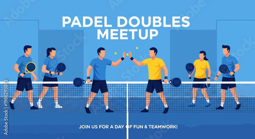 Vibrant Padel Doubles Match Event Illustration Depicting Sport, Fun, And Teamwork Activities