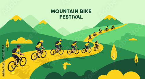 Vibrant Mountain Bike Festival Event Illustration