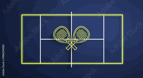 Vibrant Neon Padel Court With Crossed Rackets Recreation