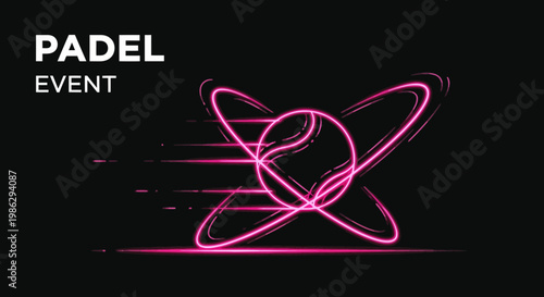 Vibrant Neon Padel Tennis Event Graphic With Motion Trails