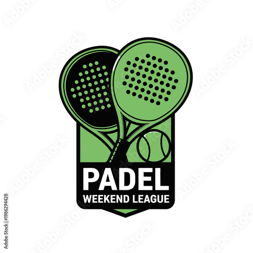Vibrant Padel Weekend League Logo Design Featuring Rackets and a Tennis Ball Iconography