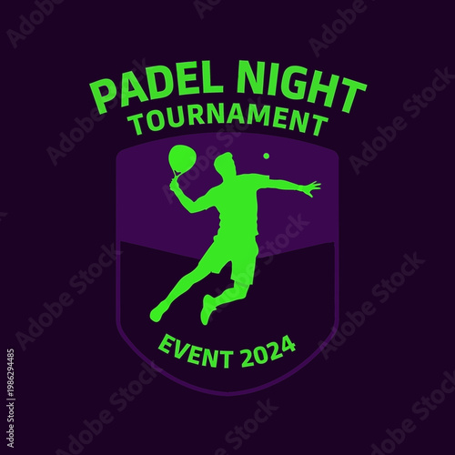 Vibrant Padel Night Tournament Logo Featuring Dynamic Athlete and Event Year 2024 Design