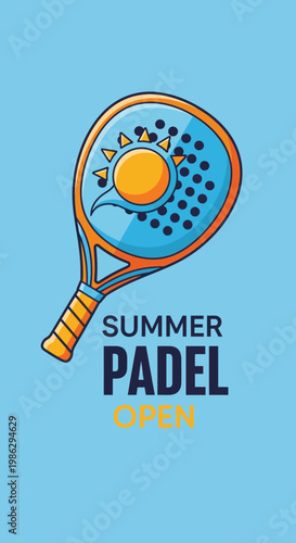 Vibrant Summer Padel Open Tennis Racket Graphics For Sporting Events