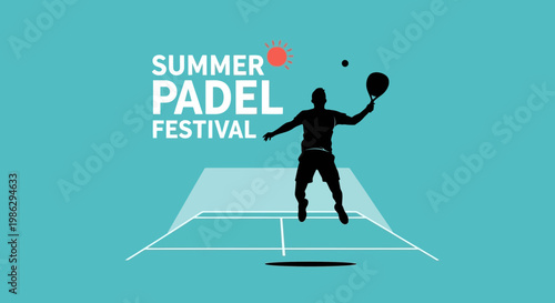 Vibrant Summer Padel Festival Illustration, Featuring a Dynamic Silhouette of Player