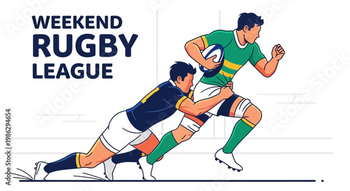 Vibrant Rugby League Illustration Depicting Intense Competition And Athleticism On The Field