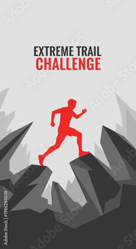 Vibrant Silhouette Of Athlete Conquering Challenging Terrain With Courage And Endurance